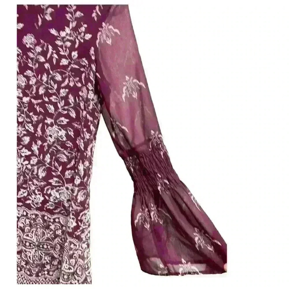 Speechless Dress Womens Medium Burgundy Red Floral Chiffon Lined Bell Sleeve - Picture 3 of 5